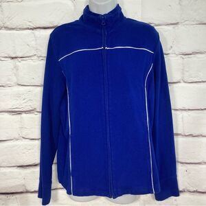 Hannah Sport Jacket Zip Up SZ L Sweatshirt Blue Pockets Athletic Activewear Fit